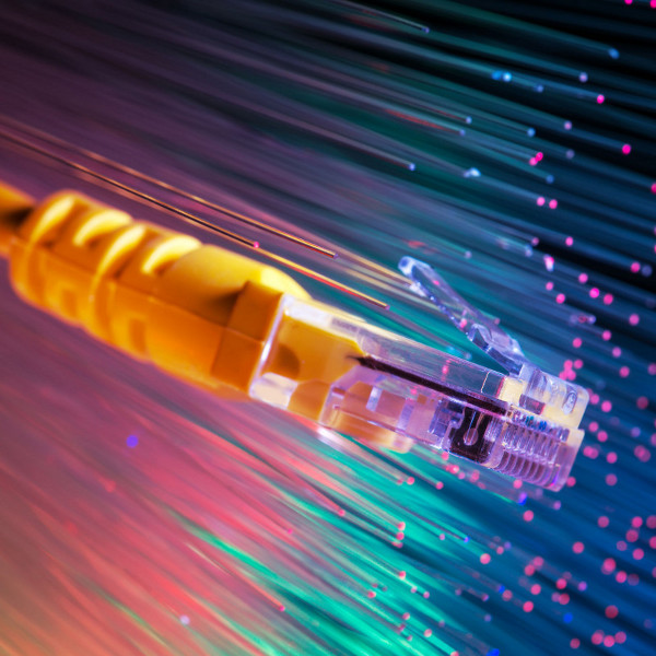 Orange Data Cable with Fiber Optic Background