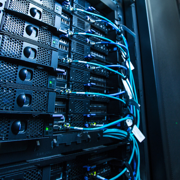 Server Racks with Blue Data Cables